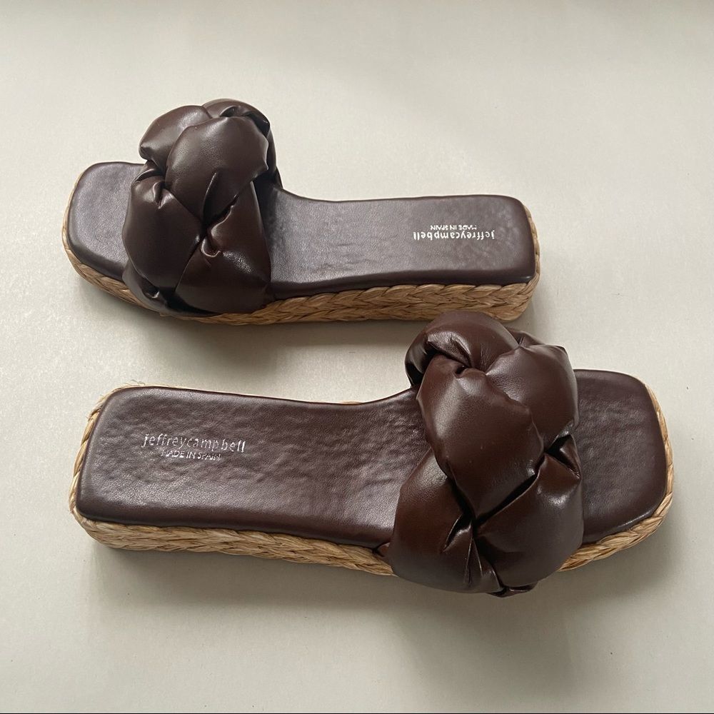 JEFFREY CAMPBELL Quadro Espadrille Slide Sandal In Chocolate size 36EU/6 US